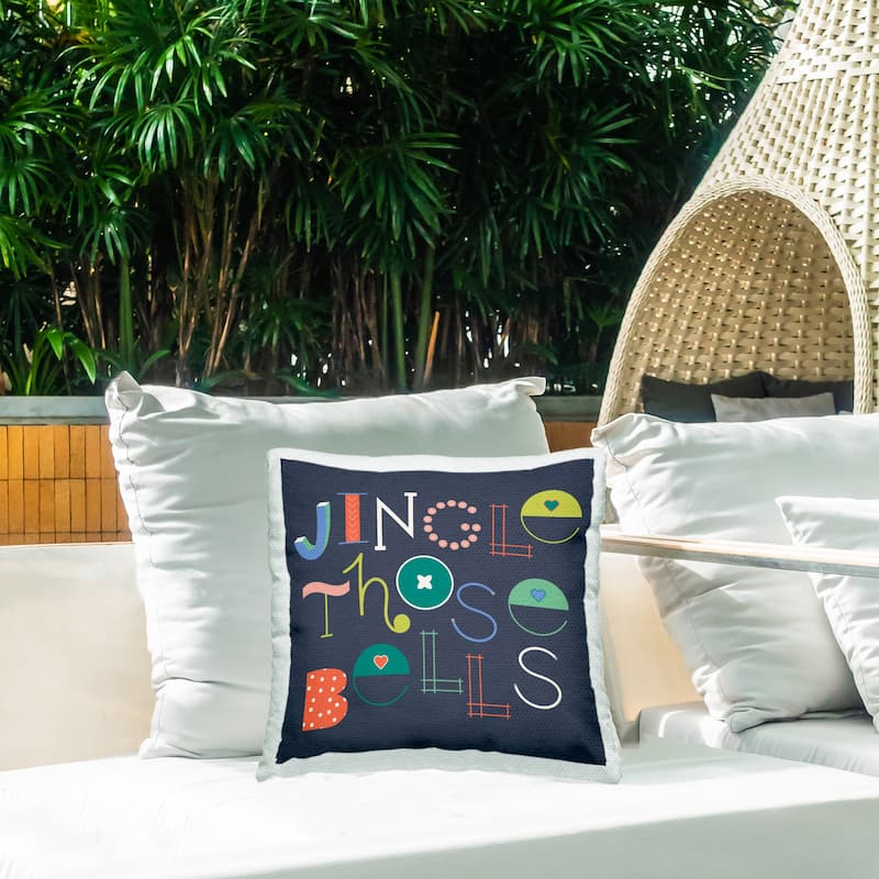 Stupell Eclectic Jingle Bells Phrase Printed Outdoor Throw Pillow Design by Sazerelli Designs