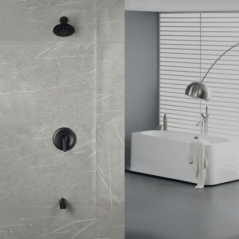 Wall Mount Shower Faucet With Tub Spout Matte Black Shower System Set With Rain Shower Head Tub Shower Trim Kit Set With Valve