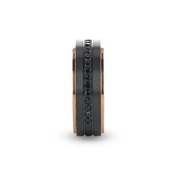 Shop Thorsten Astro Titanium Rings For Men Flat Brushed Ring With Rose Gold Plated Inside And Black Sapphire Settings 8 Mm Overstock 26967091