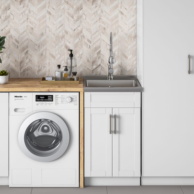 WYNDENHALL Hartland Utility Sink & Cabinet - 19.7" W x 34.25" H x 17.8" D - White