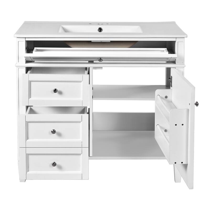 Anmytek 36 Inch Bathroom Vanity with Sink Top Modern Storage Cabinet with 2 Drawers and Tip Out Drawer