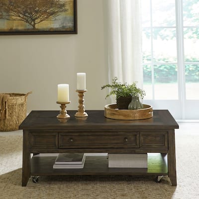 Paradise Valley Saddle Brown and Blue Stone Rectangular Cocktail Table