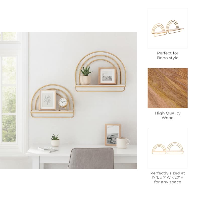 Metal Wood Rainbow Wall Sheves - Set of 2 - 20.0"