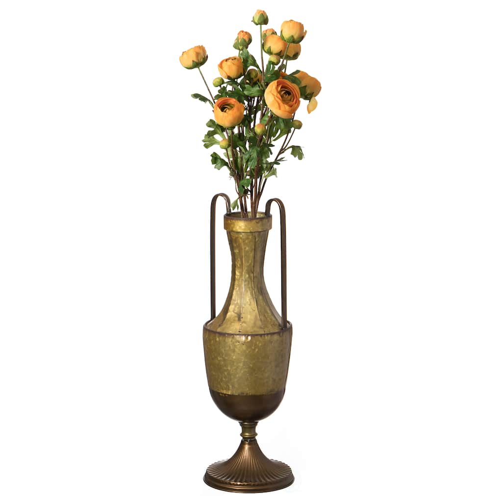 Decorative Antique Style Metal Jug Floor Vase with 2 Handles - Vintage Inspired Rustic Design for Entryway, Living Room