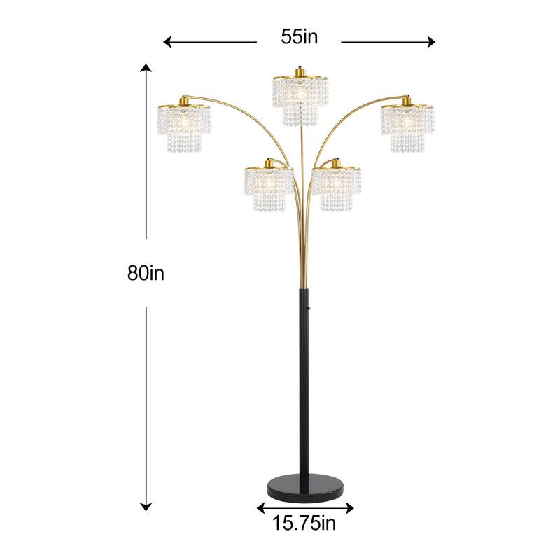Brio 80" 5-Light Modern Gold Crystal Arc Floor Lamp - 80