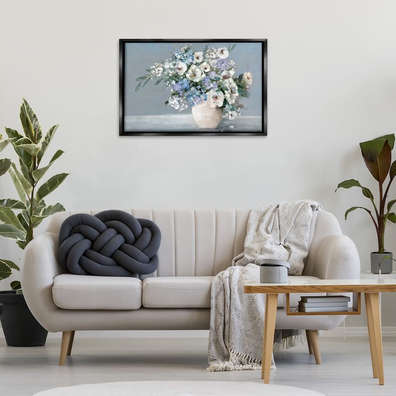 Stupell Elegant Blooms on Blue Framed Floater Canvas Wall Art Design By Sally Swatland