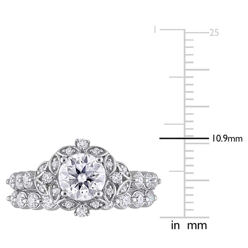 Miadora 1 3/5ct DEW Moissanite Floral Halo Bridal Ring Set in Sterling Silver