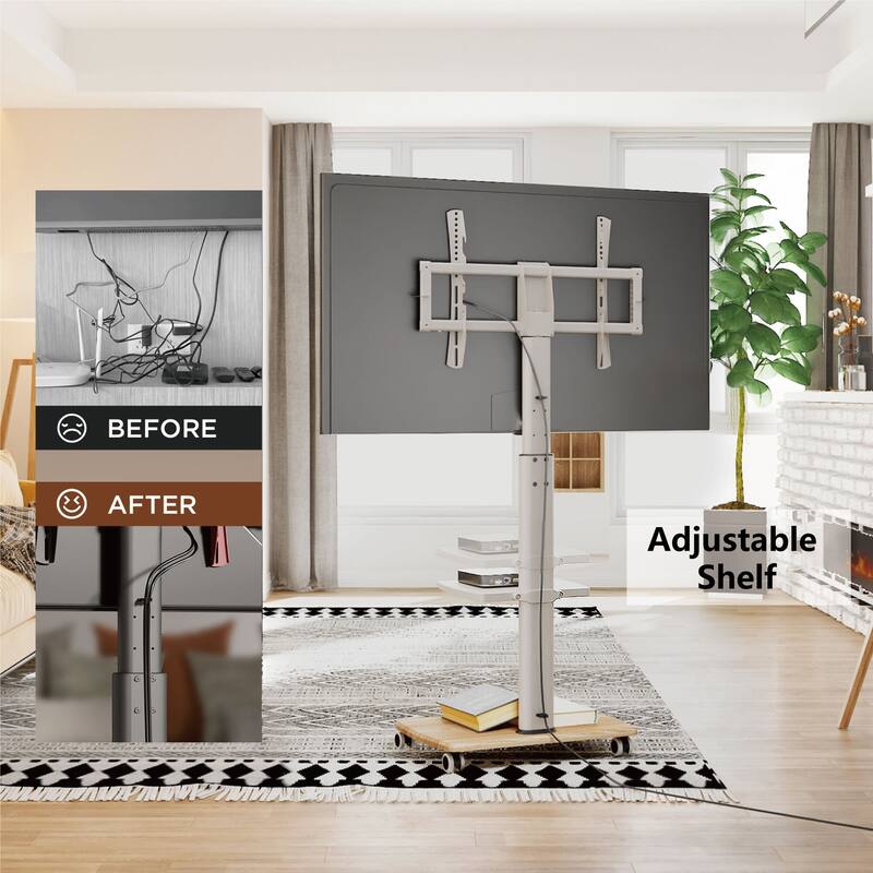 FITUEYES Rolling TV Floor Stand for 32 - 70 Inch TVs, with One Shelf and Upgraded 360° rotating wheels,Hold up to 88 lbs,