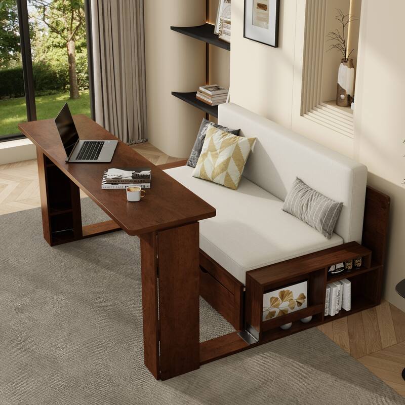 Full Size Daybed with Removable Desk, Storage Drawers & Hydraulic Side Table