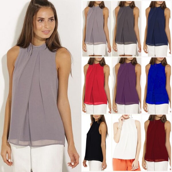 Pleated Sleeveless Chiffon Top