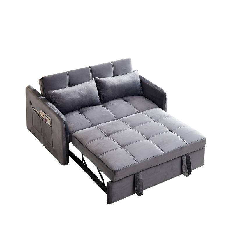Velvet Sofa Bed with Two Pillows and Comfortable Support