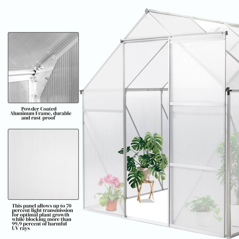 8x6 FT Walk-in Greenhouse With Sliding Door and Vent Window Grey Frame