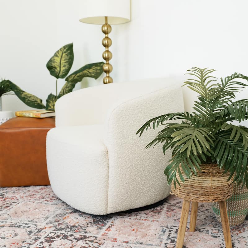 Belinda Mid Century Modern Boucle Fabric Upholstered Swivel Chair