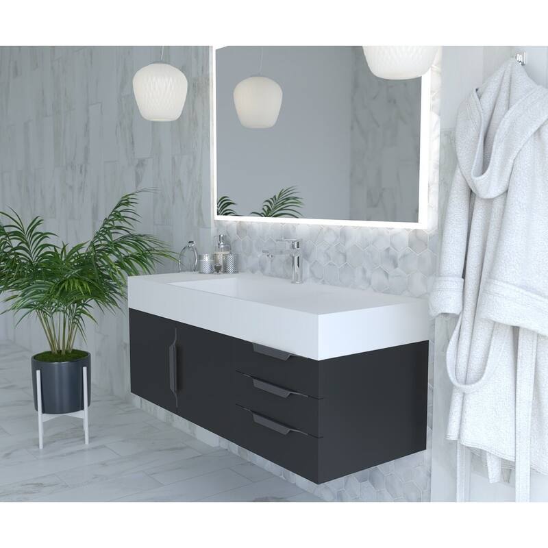 Amazon 48" Wall Mounted Bathroom Vanity Set with White Solid Surface Top