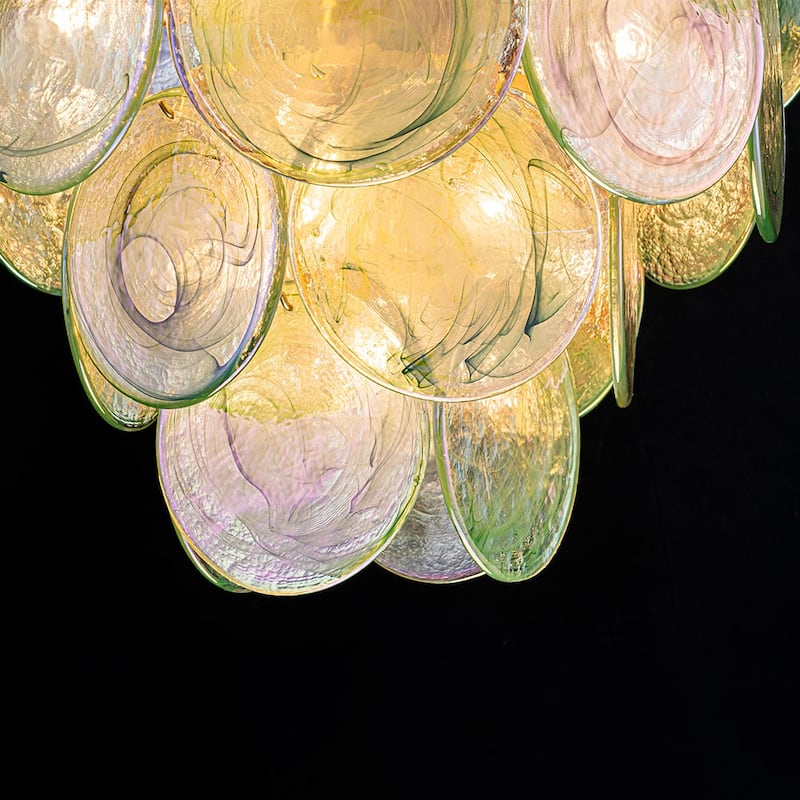 Glam Tiered Pearlescent Green Misty Glass Round Chandelier