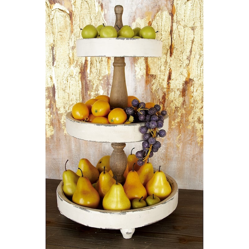 White Wood 3 Level Tiered Server - White