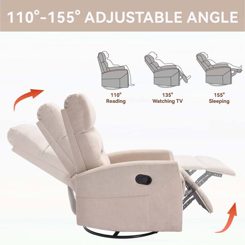 Manual Recliner Chair with Rocker and Swivel for Comfortable Living Room Seating