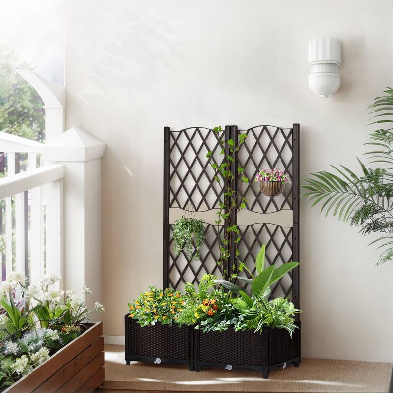 Wicker Trellis Planter Box 32 Inch Elevated Garden Container for Climbing Plants Flowers and Vegetables - 30.7" x 15.2" x 48"