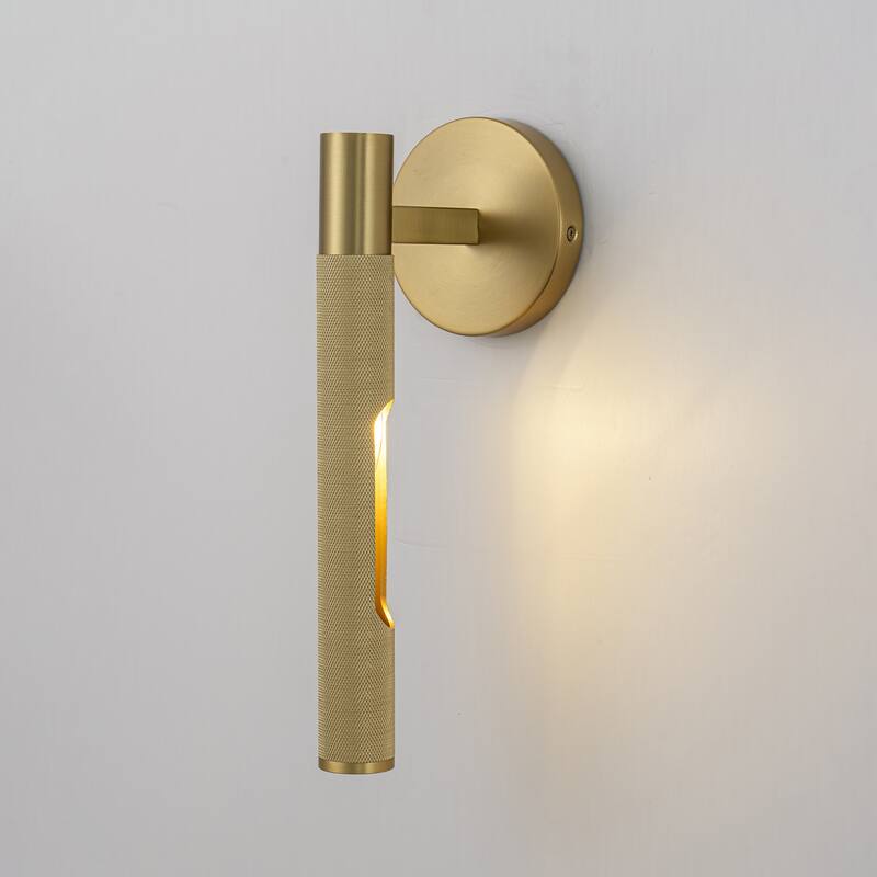 Mid-Century 1-Light Gold Wall Sconce - H13.4" × W4.7" × D5.5"