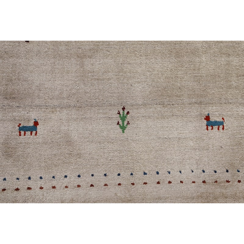 Hand Knotted Oriental 100% Wool Carpet Tribal Animal Pictorial Beige & Ivories Gabbeh Area Rug - 4' 10'' X 3' 0''