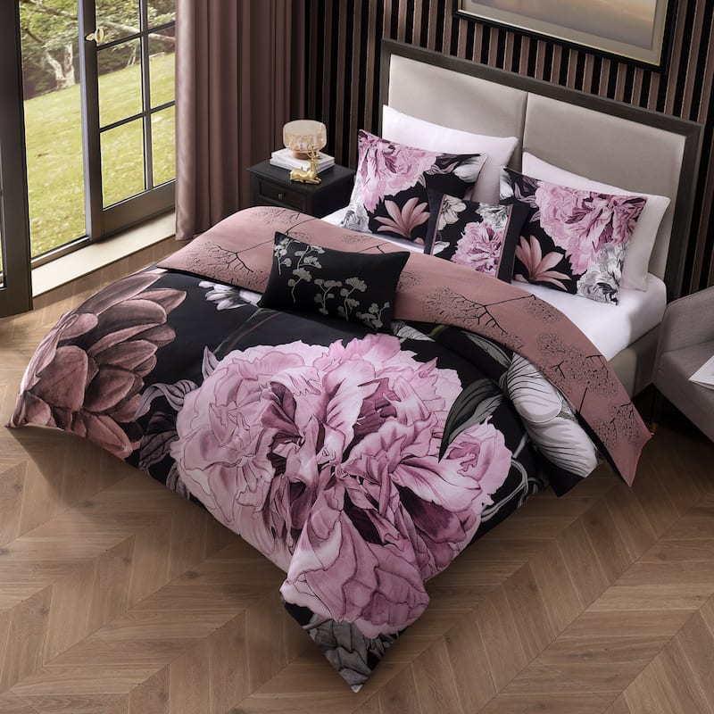 Bebejan Midnight Meadow 200 Thread Count 100% Cotton Sateen 5 Piece Reversible Comforter Set