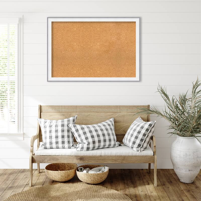 Maya White Silver Framed Cork Board - Bulletin Board, Organization Board, Pin Board