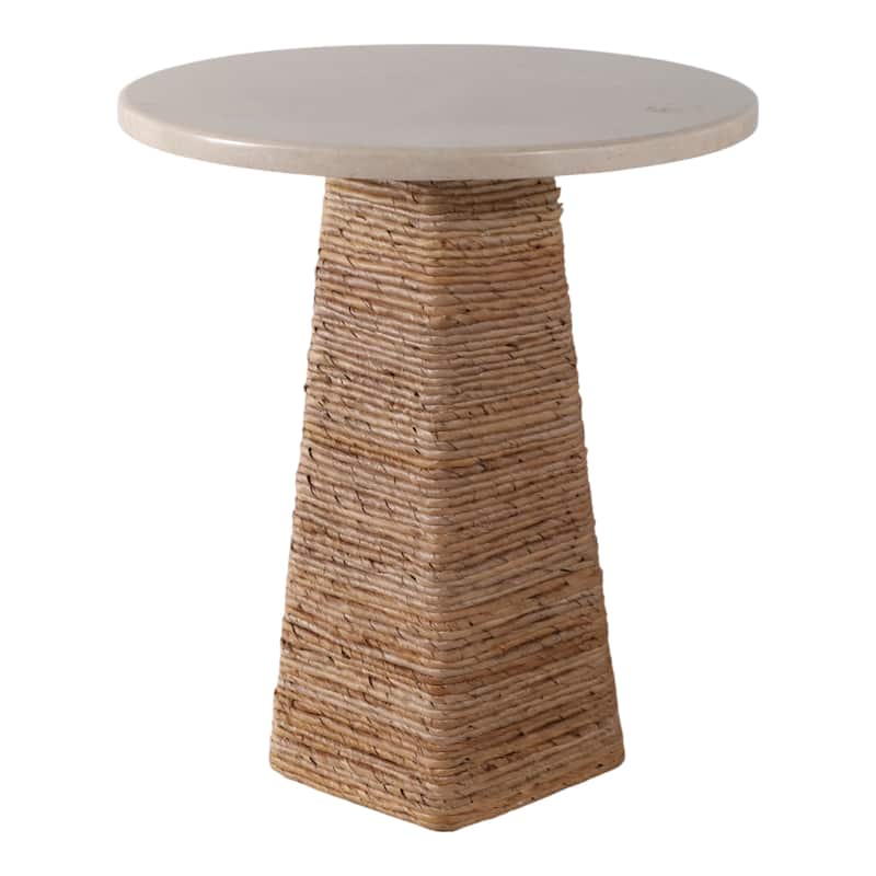 Stone and Marble Top Accent Table Pandan Hexagon Base - 20" Ivory - 17" x 17" x 20" - Marble - 17" x 17" x 20" - Ivory
