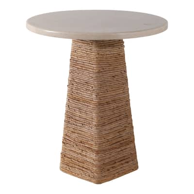 Stone and Marble Top Accent Table Pandan Hexagon Base - 20" Ivory - 17" x 17" x 20"
