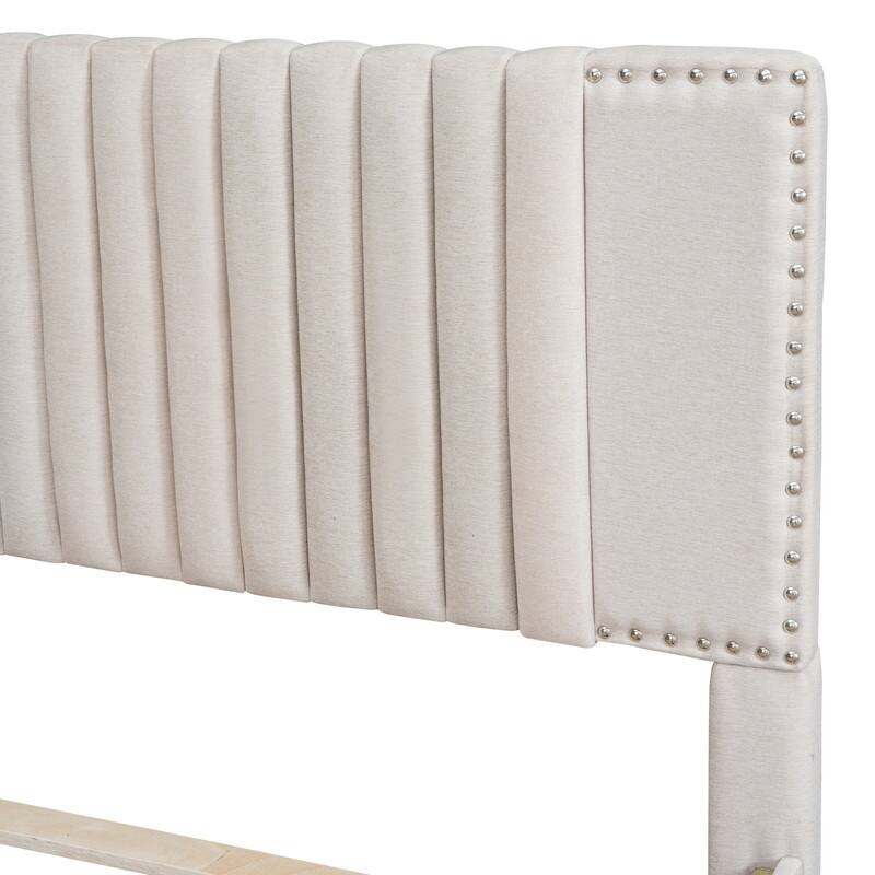 Linen Upholstered Platform Bed with 2 Drawers and Trundle,Queen/Full Size