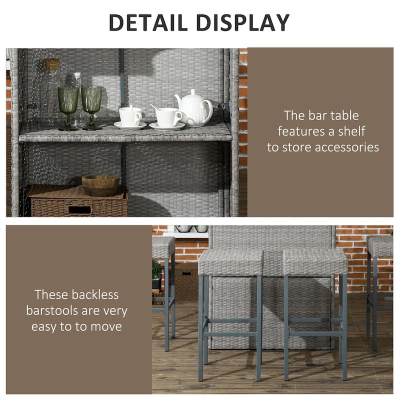 Outsunny 5 Piece Rattan Wicker Bar Set, High Top Outdoor Table and Chairs, Bar Height Patio Set
