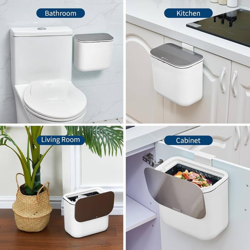 2.38 Gallon Compost Bin Hanging Trash Can with Stainless Steel Lid for Kitchen、Bathroom