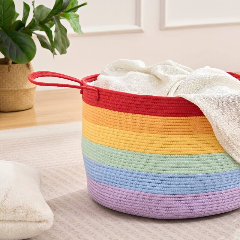 Javlergo Large Cotton Rope Basket with Handles Woven Baskets for Storage - 20.1" x 12.6" x 20.1" - 20" wide