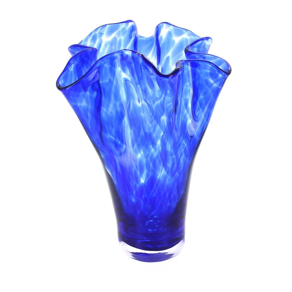 Blue Rose Polish Pottery Hand Blown Glass Ribbon Vase