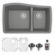 preview thumbnail 57 of 63, Karran Undermount Quartz 33 in. Double Bowl 60/40 Kitchen Sink with Bottom Grids and Strainers Grey