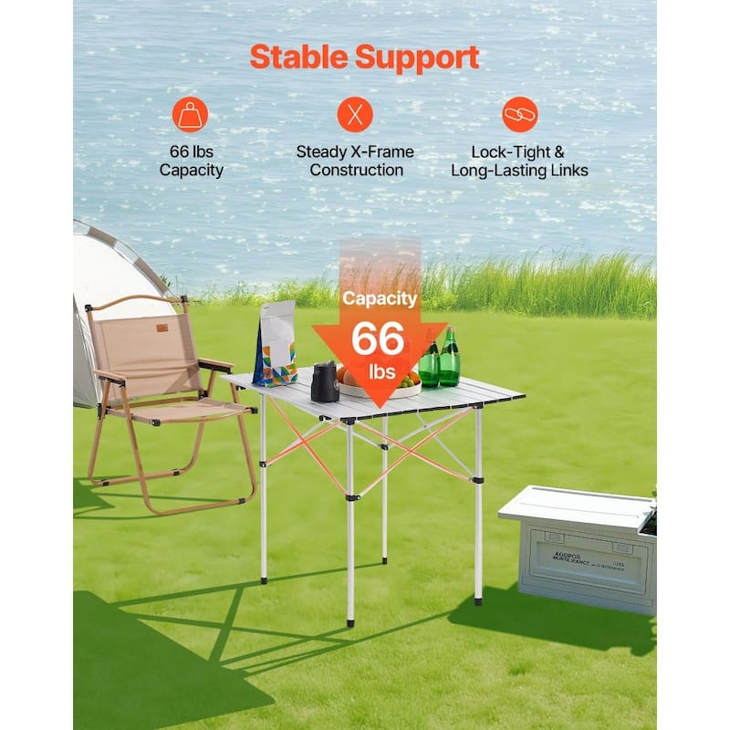 Silver Aluminum Alloy Adjustable Height Foldable Portable Camping Table for Outdoor Use