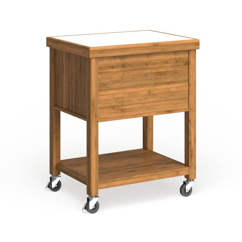 Hemenway Stainless Steel Top Bamboo Kitchen Cart