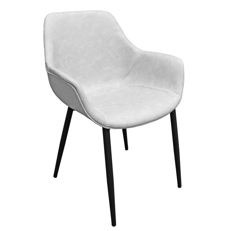 Markley Mid-Century Modern Upholstered Distressed Leather Dining Chair with Comfy Curved Seat & Strong Powder-Coated Metal Legs