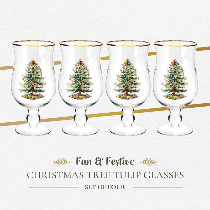 Spode Christmas Tree Tulip Glasses - Set of 4 - 17.5