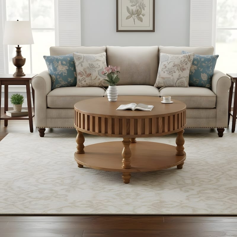 Farmhouse Fluted Coffee Table with Storage and Flip-Top Lids