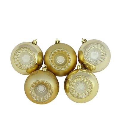 5ct Gold Shatterproof 2-Finish Reflector Christmas Ornaments 3.25"