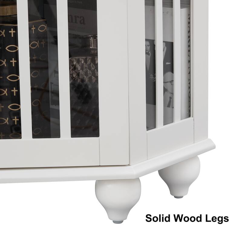 Lighted Corner Curio Cabinet, Wooden Accent Storage Cabinet, Display Cabinet with Tempered Glass Shelves & Mirrored Back