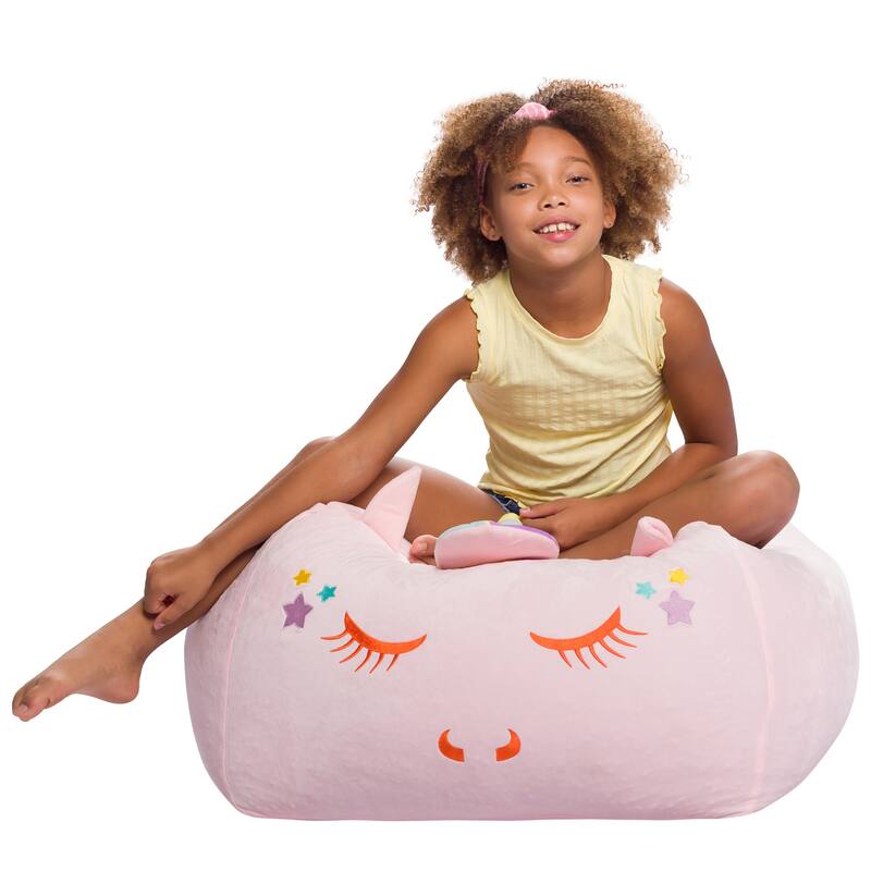 Stuffed Animal Storage Bean Bag Chair Cover only for Kids, Toy Holder