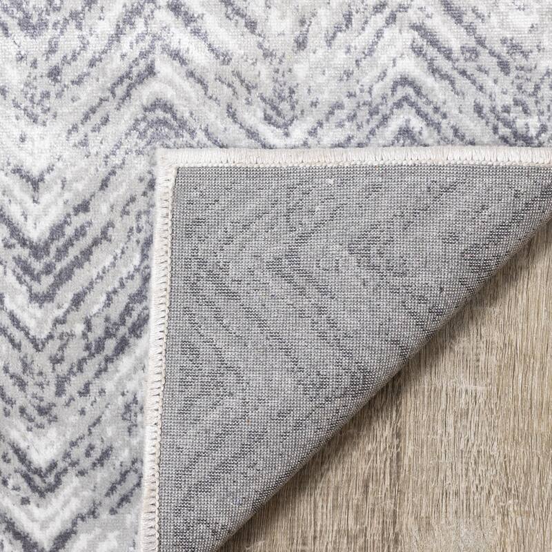 Victoria Collection - White/Grey Distressed Zig Zags Rug