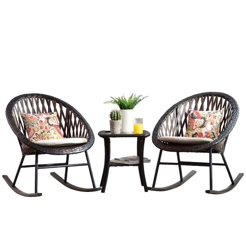 OVIOS 3piece Patio Rocking Chair Bistro Set with Glass Coffee Table On Sale Bed Bath
