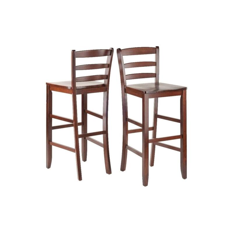 Bar Stools Set of 2 with 29 Inch Ladder Back Design, 30 Inch Seat Height and Dark Wood Finish, Easy Assembly