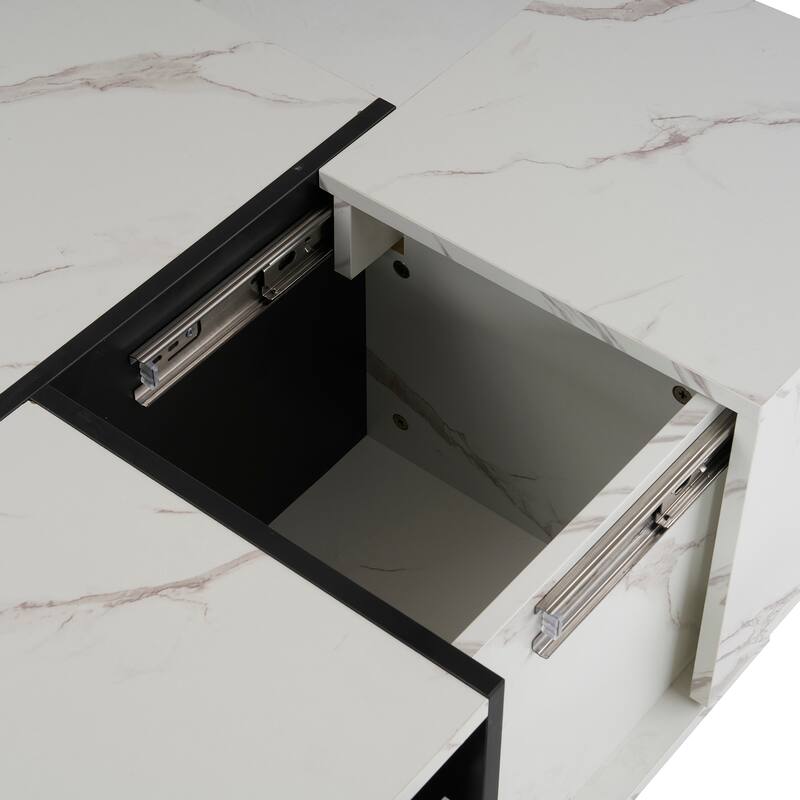 Rectangular Coffee Table, Sliding Top Coffee Table with 2 Drawers and 2 Hidden Storage, Living Room Cocktail Table