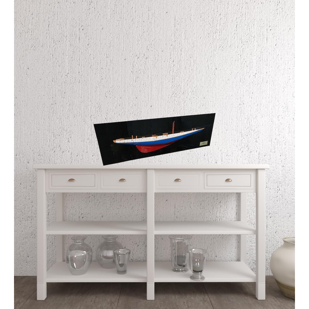 HomeRoots 12" Blue and Red Rainbow Half-Hull Hand Painted Decorative Boat - 35.5' X '12' X '0.5