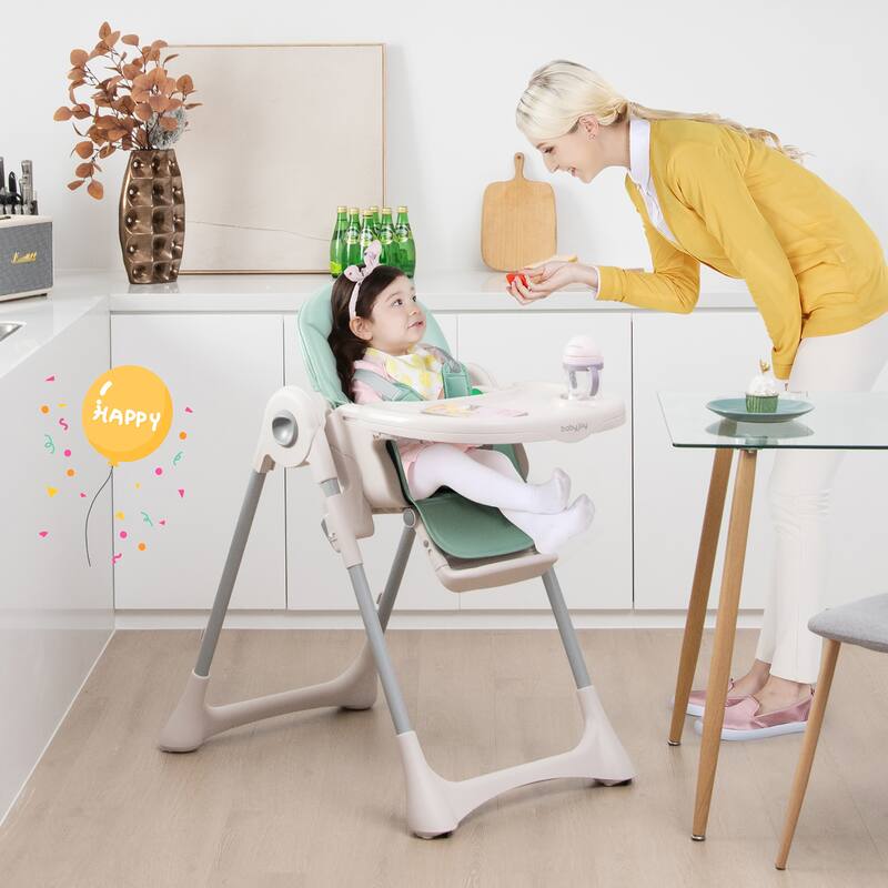 Gymax Baby High Chair Folding Baby Dining Chair w/ Adjustable Height &