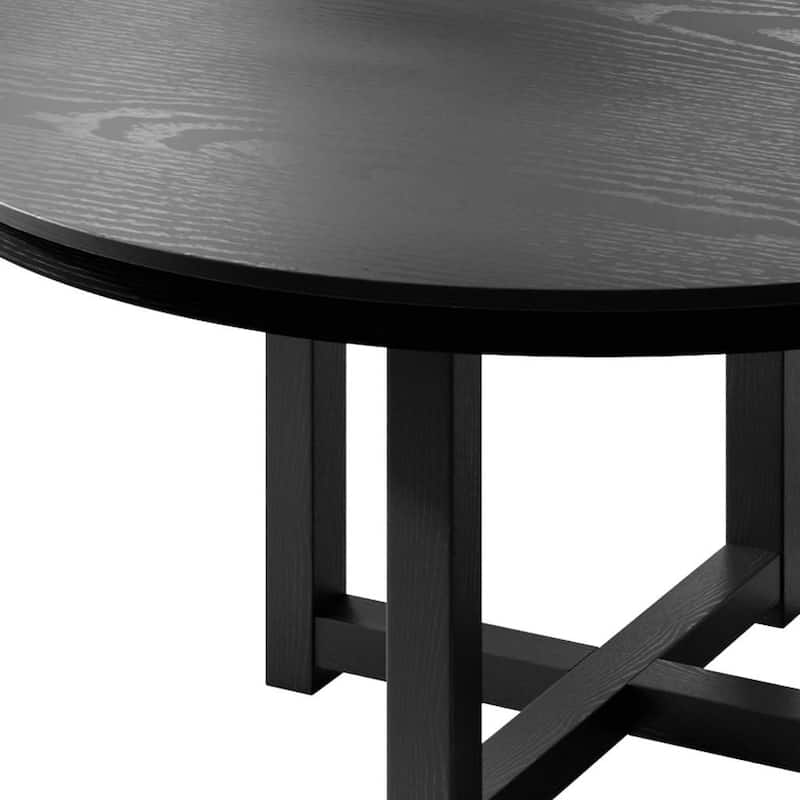 HomeRoots 52" Black Solid Wood Round Top Dining Table - 52.00 in. x 30.00 in. x 52.00 in.