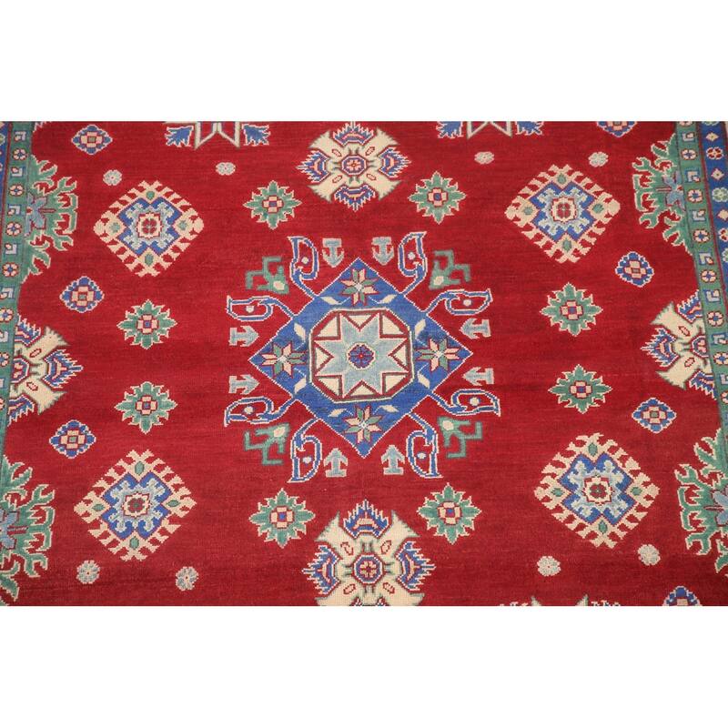 Hand Knotted Oriental 100% Wool Carpet Traditional Geometric Red Kazak Area Rug - 9' 7'' X 6' 7''